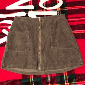 Olive green velvet skirt with cute accent zipper